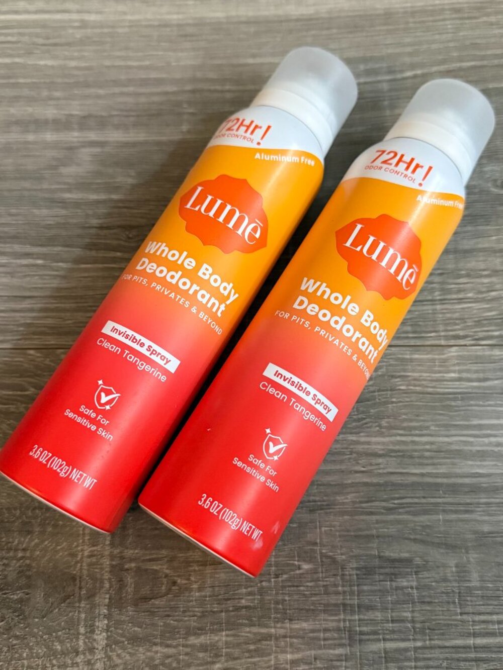 (2) Lume Whole Body Deodorant Clean Tangerine Scent 3.6oz Invisible Spray 72 Hrs